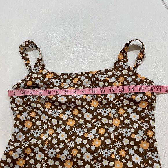 Hollister Brown Floral Mini Dress Y2K Cottagecore Sleeveless Size M - Picture 4 of 8
